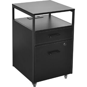 Modern 2-Drawer Rolling File Cabinet with Lock, 2 USB Ports and Power Outlet for Device Charging, Portable File Organizer or Printer Stand for Office or Home with Locking Wheels, White & Gold