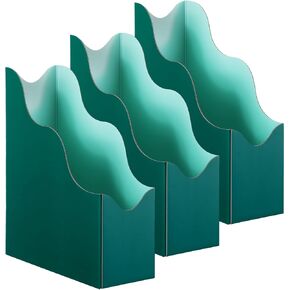Hoolerry Scalloped Green and Turquoise Magazine File Holders Set of 3 The Perfect Office Storage to Effortlessly Organize Your Paperwork/Files, Magazines, Books or Binders