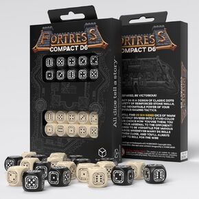 Lortress Compact D6: Black & Beige by Q-Workshop ، Dice for RPG Board Games ، for 1+ لاعب وأعمار 14+