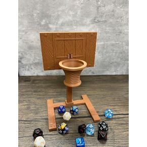 Munnygrubbers - Mini Basketball Dice Tower - (Random 7pcs D20 Dice Set) - TTRPG - Dice Roller - Dungeons and Dragons Gift - DND Gift - (Brown)