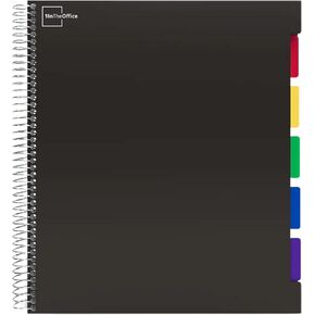 1 intheoffice 5 دفتر ملاحظات مع المقسمات ، دفتر حلزوني مع علامات تبويب ، يحكم Poly Cover College دفتر الملاحظات 8.5 "× 11 ، الأسود ، 150 ورقة