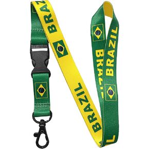 EASTEX Brazil Flag Lanyard Keychain - Bandeira Do Brasil ID Lanyard for Keys Badge Fob - Green and Yellow ID Holder Keychain for Brazilian Men Women Gift Souvenir - Chaveiro Para Carro