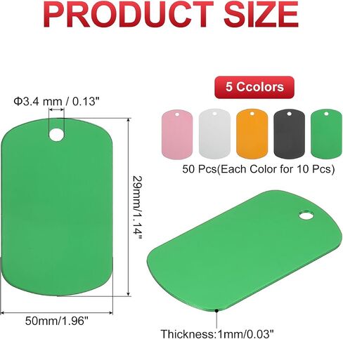 PATIKIL Metal Stamping Blanks Tags 2", 50 Pcs Anodized Aluminum Blank Dog Tags Rectangle Laser Engraving Blanks ID Name Tag with Hole, Silver/Pink/Black/Green/Gold in Saudi Arabia