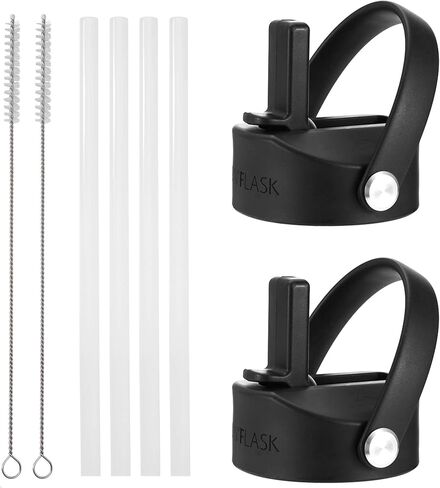 IRON °FLASK Flex Straw Lid for Wide Mouth Insulated Sports Water Bottles, Simple BPA Free, 2 Lids, 4 Straws, 2 Cleaning Brushes (Black) in Kuwait