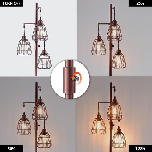 9MMML Floor Lamp for Living Room, Farmhouse Industrial Dimmable Floor lamp,3 Lights Metal Cage Tree Standing Lamp,68", 3Pcs Led Bulbs Included in Saudi Arabia