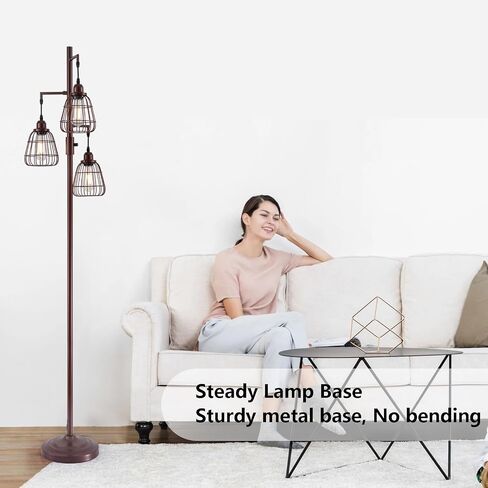 9MMML Floor Lamp for Living Room, Farmhouse Industrial Dimmable Floor lamp,3 Lights Metal Cage Tree Standing Lamp,68", 3Pcs Led Bulbs Included in Saudi Arabia