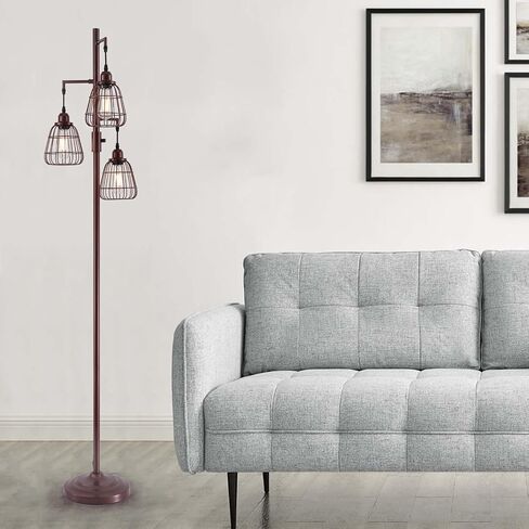 9MMML Floor Lamp for Living Room, Farmhouse Industrial Dimmable Floor lamp,3 Lights Metal Cage Tree Standing Lamp,68", 3Pcs Led Bulbs Included in Saudi Arabia