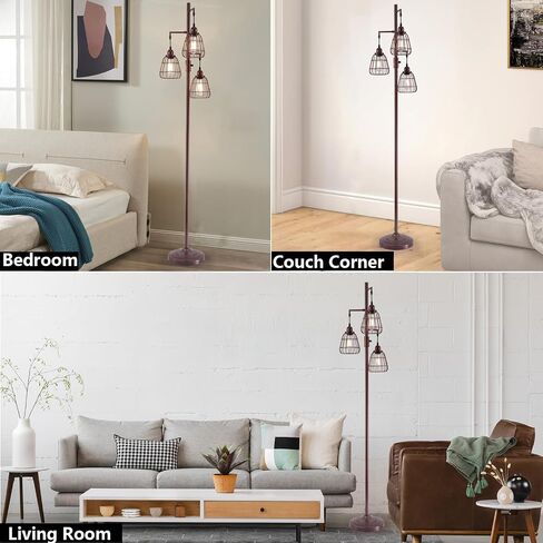 9MMML Floor Lamp for Living Room, Farmhouse Industrial Dimmable Floor lamp,3 Lights Metal Cage Tree Standing Lamp,68", 3Pcs Led Bulbs Included in Saudi Arabia