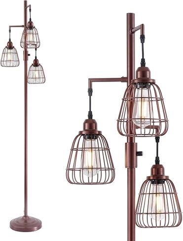 9MMML Floor Lamp for Living Room, Farmhouse Industrial Dimmable Floor lamp,3 Lights Metal Cage Tree Standing Lamp,68", 3Pcs Led Bulbs Included in Saudi Arabia