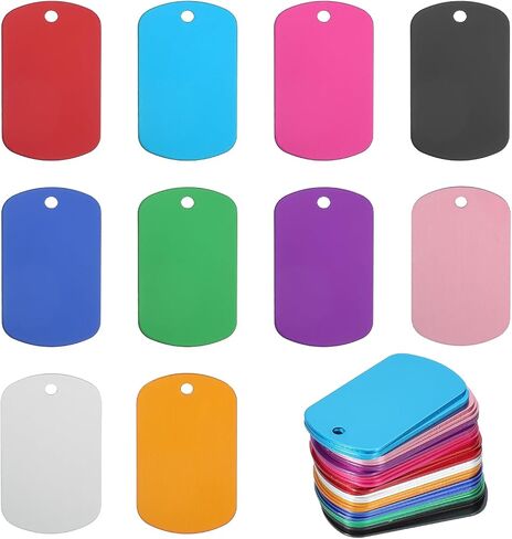 PATIKIL Metal Stamping Blanks Tags 2", 50 Pcs Anodized Aluminum Blank Dog Tags Rectangle Laser Engraving Blanks ID Name Tag with Hole, Silver/Pink/Black/Green/Gold in Saudi Arabia