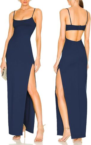 JLCNCUE Women's Sexy Backless Spaghetti Straps Square Neck Maxi Dress Thigh High Slit Bodycon Cocktail Party Dress 211 in Saudi Arabia