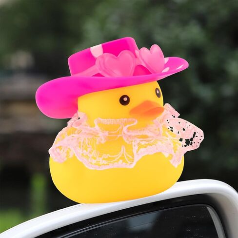 wonuu Rubber Duck Car Ornaments Duck Car Dashboard Decorations for Cute Car Accessories with Dress Heart Shape Sunglasses, White&Pink-Plaid Skirt in Saudi Arabia