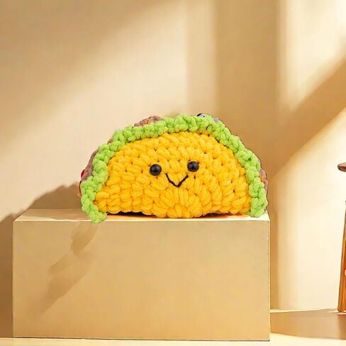 Handmade Emotional Support Taco Gift, Cute Knitted Taco Doll with Front Card and Wooden Base.Birthday Gift Car Decoration Room Office Decoration in Kuwait
