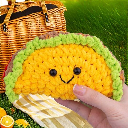 Handmade Emotional Support Taco Gift, Cute Knitted Taco Doll with Front Card and Wooden Base.Birthday Gift Car Decoration Room Office Decoration in Kuwait