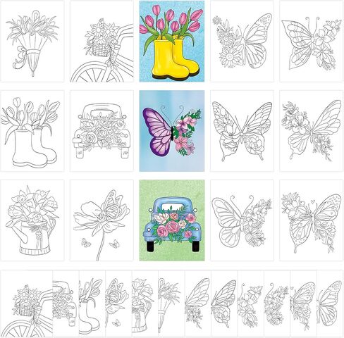 36pcs 8 × 10 بوصات صفحات تلوين الربيع للأطفال ، بلون كبير ، مفضلات الحرف الورقية الفراشة الخاصة بك. in Kuwait