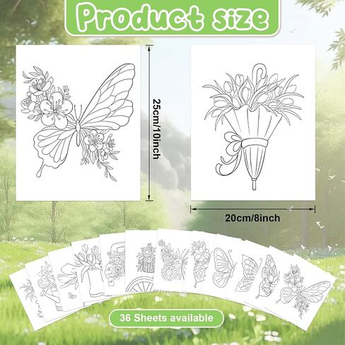 36pcs 8 × 10 بوصات صفحات تلوين الربيع للأطفال ، بلون كبير ، مفضلات الحرف الورقية الفراشة الخاصة بك. in Kuwait