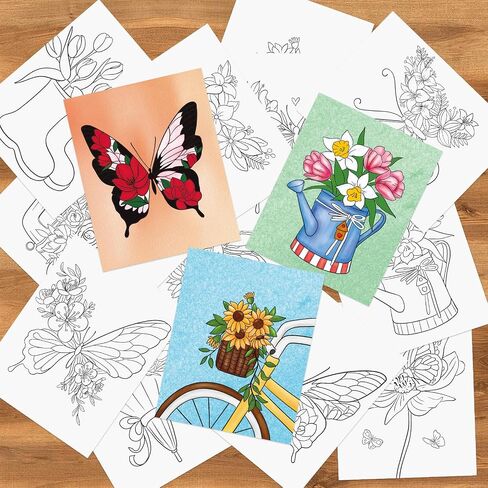 36pcs 8 × 10 بوصات صفحات تلوين الربيع للأطفال ، بلون كبير ، مفضلات الحرف الورقية الفراشة الخاصة بك. in Kuwait