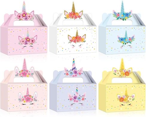 ZOIIWA 24Pcs Unicorn Party Favor Boxes Rainbow Themed Treat Boxes Pastel Unicorn Candy Goodie Box Princess Paper Gift Box with Handle Decorations for Birthday Baby Shower Wedding Party Decor Supplies in Saudi Arabia