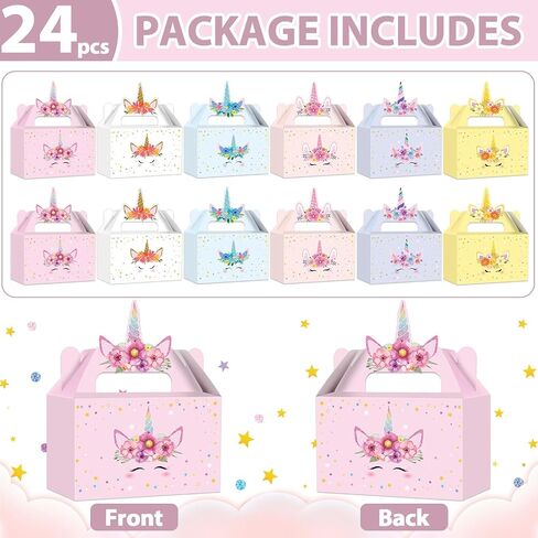 ZOIIWA 24Pcs Unicorn Party Favor Boxes Rainbow Themed Treat Boxes Pastel Unicorn Candy Goodie Box Princess Paper Gift Box with Handle Decorations for Birthday Baby Shower Wedding Party Decor Supplies in Saudi Arabia
