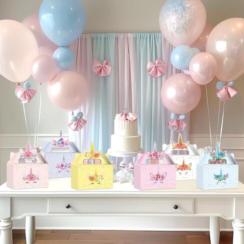 ZOIIWA 24Pcs Unicorn Party Favor Boxes Rainbow Themed Treat Boxes Pastel Unicorn Candy Goodie Box Princess Paper Gift Box with Handle Decorations for Birthday Baby Shower Wedding Party Decor Supplies in Saudi Arabia