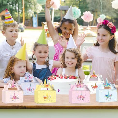 ZOIIWA 24Pcs Unicorn Party Favor Boxes Rainbow Themed Treat Boxes Pastel Unicorn Candy Goodie Box Princess Paper Gift Box with Handle Decorations for Birthday Baby Shower Wedding Party Decor Supplies in Saudi Arabia
