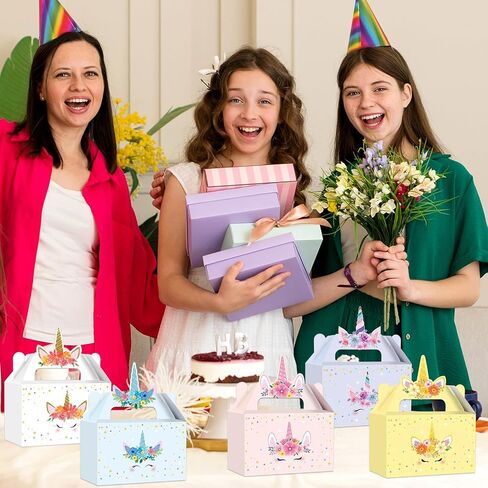 ZOIIWA 24Pcs Unicorn Party Favor Boxes Rainbow Themed Treat Boxes Pastel Unicorn Candy Goodie Box Princess Paper Gift Box with Handle Decorations for Birthday Baby Shower Wedding Party Decor Supplies in Saudi Arabia