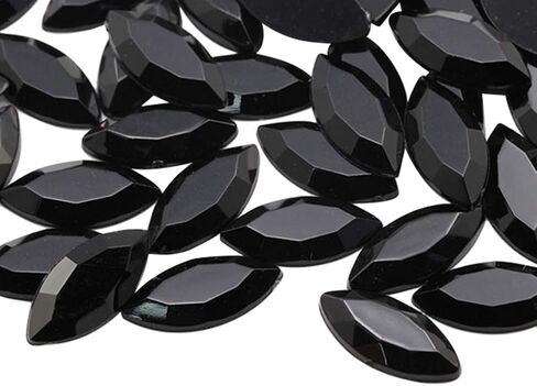 Allstarco 10x5mm Jet Black H101 Flat Back Navette Acrylic Jewels Marquise Rhinestones Face Gems Card Making Embelishments Horse Eye 13/64" x 7/16" - 75 Pieces in Saudi Arabia