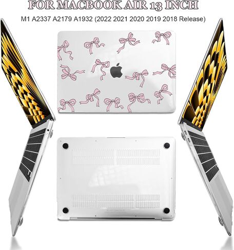 for MacBook Air 13 inch Case 2021 2020 2019 2018 A2337 M1 A2179 A1932, Scratch-Resistant Printed Pattern Plastic Hard Shell Cases Laptop Cover for MacBook Air M1 13.3 Touch ID, Bowknot in Saudi Arabia