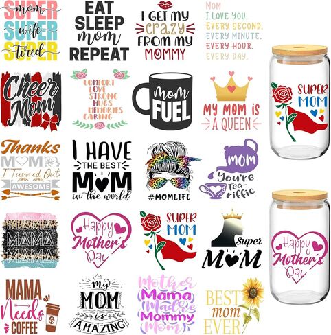 UV DTF Cup Wraps - 20 Sheets Happy Monter Day UV DTF Cup Wraps for 16 oz Glass, Mama Need Coffee Uvdtf Transfer Stickers for Mom Gift, Laptop, Mobile Phone Case, Skateboard DIY Crafts Stickers in Saudi Arabia