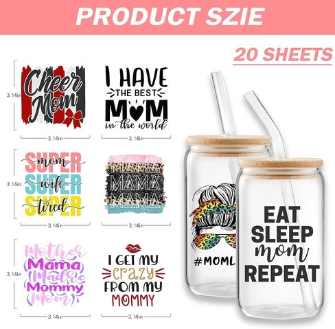 UV DTF Cup Wraps - 20 Sheets Happy Monter Day UV DTF Cup Wraps for 16 oz Glass, Mama Need Coffee Uvdtf Transfer Stickers for Mom Gift, Laptop, Mobile Phone Case, Skateboard DIY Crafts Stickers in Saudi Arabia