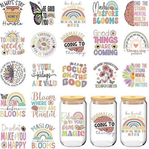 UV DTF Cup Wraps - 20 Sheets Happy Monter Day UV DTF Cup Wraps for 16 oz Glass, Mama Need Coffee Uvdtf Transfer Stickers for Mom Gift, Laptop, Mobile Phone Case, Skateboard DIY Crafts Stickers in Saudi Arabia