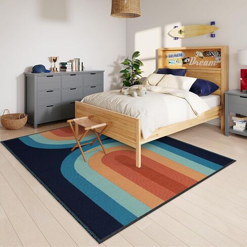 سجاد Lahome Boho قابل للغسل في الغسالة - سجاد منطقة 5 × 7 سجاد منسوج لغرفة المعيشة سجاد قوس قزح حديث لمكتب غرفة النوم، سجادة قطنية ذات كومة منخفضة قابلة للعكس لغرفة اللعب وغرفة الطعام (5'x 7'، أخضر) in Kuwait