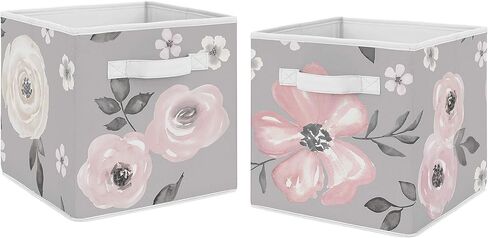 Sweet Jojo Designs Blush Pink Boho Shabby Chic Floral Girl Collapsible Fabric Storage Cubes Foldable Bins Organizer Boxes for Kids Baby Children Toys Set of 2 Off White Bohemian Vintage Flower Elegant in Saudi Arabia