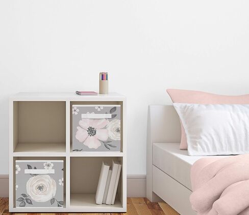 Sweet Jojo Designs Blush Pink Boho Shabby Chic Floral Girl Collapsible Fabric Storage Cubes Foldable Bins Organizer Boxes for Kids Baby Children Toys Set of 2 Off White Bohemian Vintage Flower Elegant in Saudi Arabia