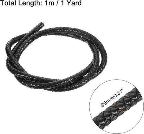 MECCANIXITY Braided Leather Cord, Round Leather Bolo Tie String Rope for Crafts, Jewelry Making, Necklace, Bracelets, 8mm x 1m, Black in Saudi Arabia