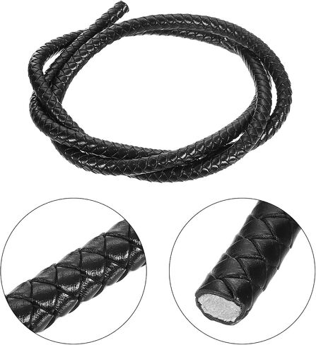 MECCANIXITY Braided Leather Cord, Round Leather Bolo Tie String Rope for Crafts, Jewelry Making, Necklace, Bracelets, 8mm x 1m, Black in Saudi Arabia