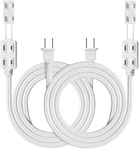 TOPDC 2-Pack 16 AWG 2 Prong Extension Cord, 6 Ft Indoor 16/2 Extension Cord Power Strip with Safety Cap Protect, 3-Oultlet, 13 Amps, 1625 Watts, 125 Volts, ETL Listed, White Color in Saudi Arabia