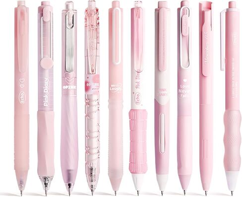 10 Count Pastel Gel Ink Pen Set,Cute Note Taking 0.5mm Fine Point Retractable 10 Count Black Ink Pens with for Writing, Journaling, School, Office (Pink) in Kuwait