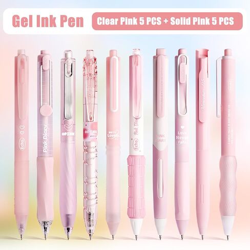 10 Count Pastel Gel Ink Pen Set,Cute Note Taking 0.5mm Fine Point Retractable 10 Count Black Ink Pens with for Writing, Journaling, School, Office (Pink) in Kuwait