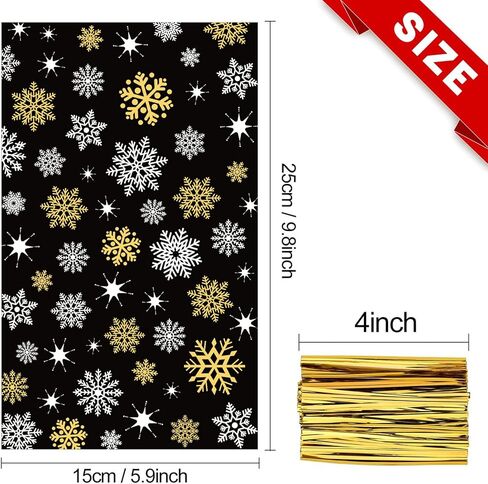 Whaline 100pcs حقيبة Cellophane Winter Winter مع 100 Twist Twist Purple الأرجواني Snowflake Candy Cookie Bag Clear Winter Winter Cello Bag for 2025 New Year Eve Party Supplies in Kuwait