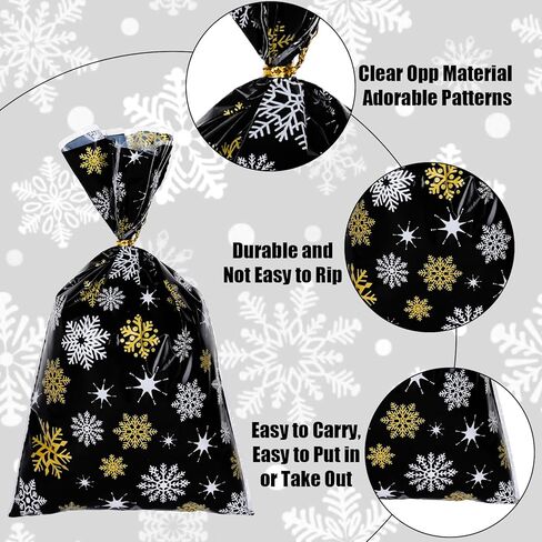 Whaline 100pcs حقيبة Cellophane Winter Winter مع 100 Twist Twist Purple الأرجواني Snowflake Candy Cookie Bag Clear Winter Winter Cello Bag for 2025 New Year Eve Party Supplies in Kuwait