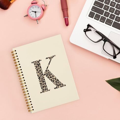 Leopard Initial Letter K Notebook Journal, Monogrammed Monogram Gifts for Women, Monogram Notebook Journal, Personalized Notebook, Preppy Boho Beige Spiral Notebook 5.5x8.3 in Kuwait