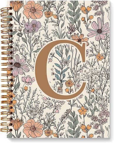 JXREQ Vintage Boho Floral Personalized Notebook, Initial Letter C Notebook Journal, Monogram Notebook, Monogrammed Gifts for Women, Boho Office Supplies, Flower Spiral Notebook 5.5x8.3 in Saudi Arabia