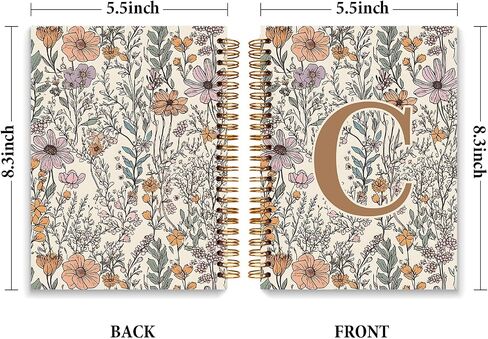 JXREQ Vintage Boho Floral Personalized Notebook, Initial Letter C Notebook Journal, Monogram Notebook, Monogrammed Gifts for Women, Boho Office Supplies, Flower Spiral Notebook 5.5x8.3 in Saudi Arabia