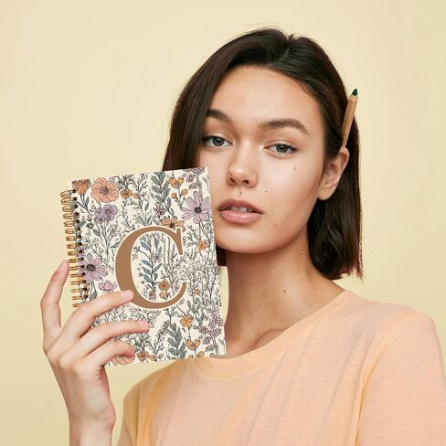 JXREQ Vintage Boho Floral Personalized Notebook, Initial Letter C Notebook Journal, Monogram Notebook, Monogrammed Gifts for Women, Boho Office Supplies, Flower Spiral Notebook 5.5x8.3 in Saudi Arabia
