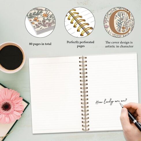 JXREQ Vintage Boho Floral Personalized Notebook, Initial Letter C Notebook Journal, Monogram Notebook, Monogrammed Gifts for Women, Boho Office Supplies, Flower Spiral Notebook 5.5x8.3 in Saudi Arabia