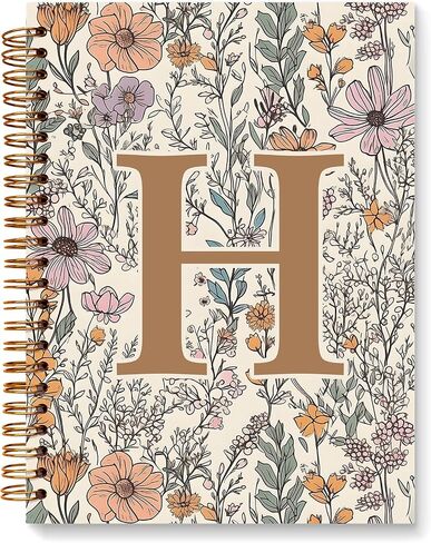 JXREQ Vintage Boho Floral Personalized Notebook, Initial Letter C Notebook Journal, Monogram Notebook, Monogrammed Gifts for Women, Boho Office Supplies, Flower Spiral Notebook 5.5x8.3 in Saudi Arabia