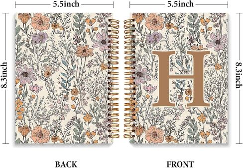JXREQ Vintage Boho Floral Personalized Notebook, Initial Letter C Notebook Journal, Monogram Notebook, Monogrammed Gifts for Women, Boho Office Supplies, Flower Spiral Notebook 5.5x8.3 in Saudi Arabia