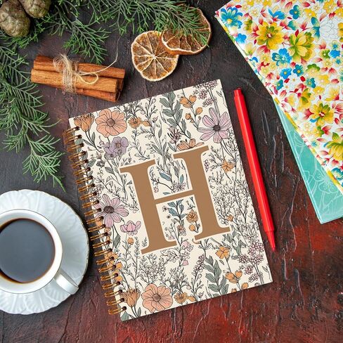 JXREQ Vintage Boho Floral Personalized Notebook, Initial Letter C Notebook Journal, Monogram Notebook, Monogrammed Gifts for Women, Boho Office Supplies, Flower Spiral Notebook 5.5x8.3 in Saudi Arabia