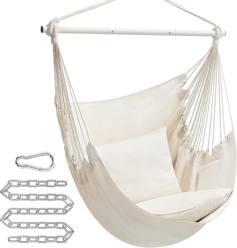 SONGMICS Hammock Chair, Large Swing Chair with 2 Cushions, Hanging Chair with Chain, Load Capacity 330 lb, for Indoor, Outdoor, Living Room, Bedroom, Dove Gray UGDC197G01 in Kuwait